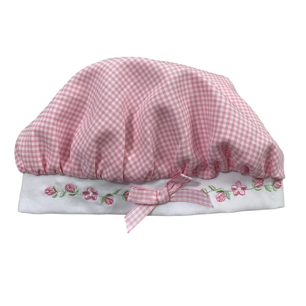 Bonnie Baby Hat Girls 18 Months Pink Gingham Check Embroidered Flowers Bow